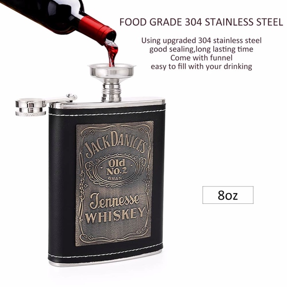 Leather & Stainless Steel Jack Daniel's Flask NWT - Picture 2 of 7